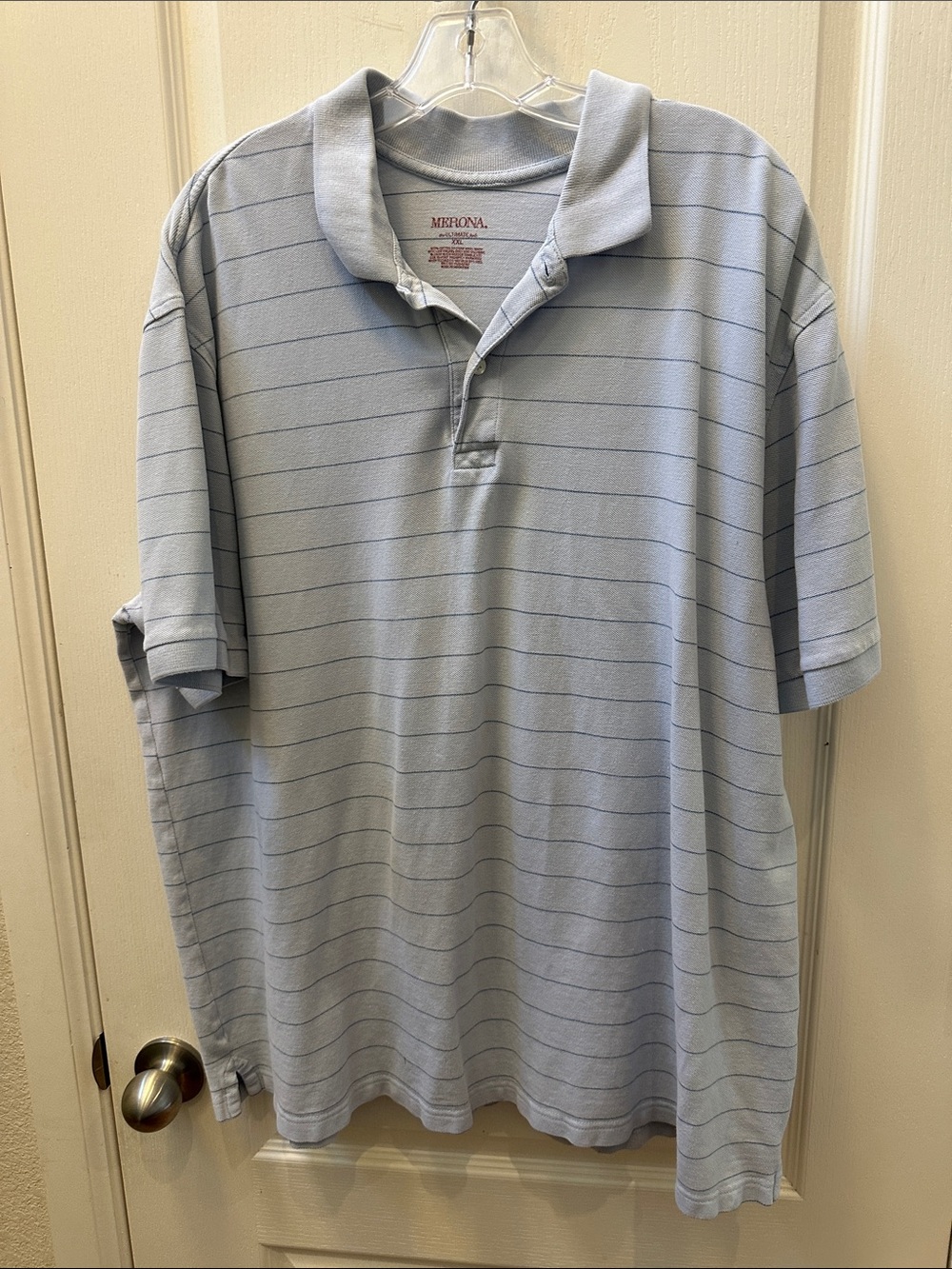 Merona Light Blue Polo with Thin Navy Stripes